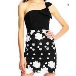 Aiden By Aiden Mattox One Shoulder Bow Floral Lace Cocktail Dress Size 6